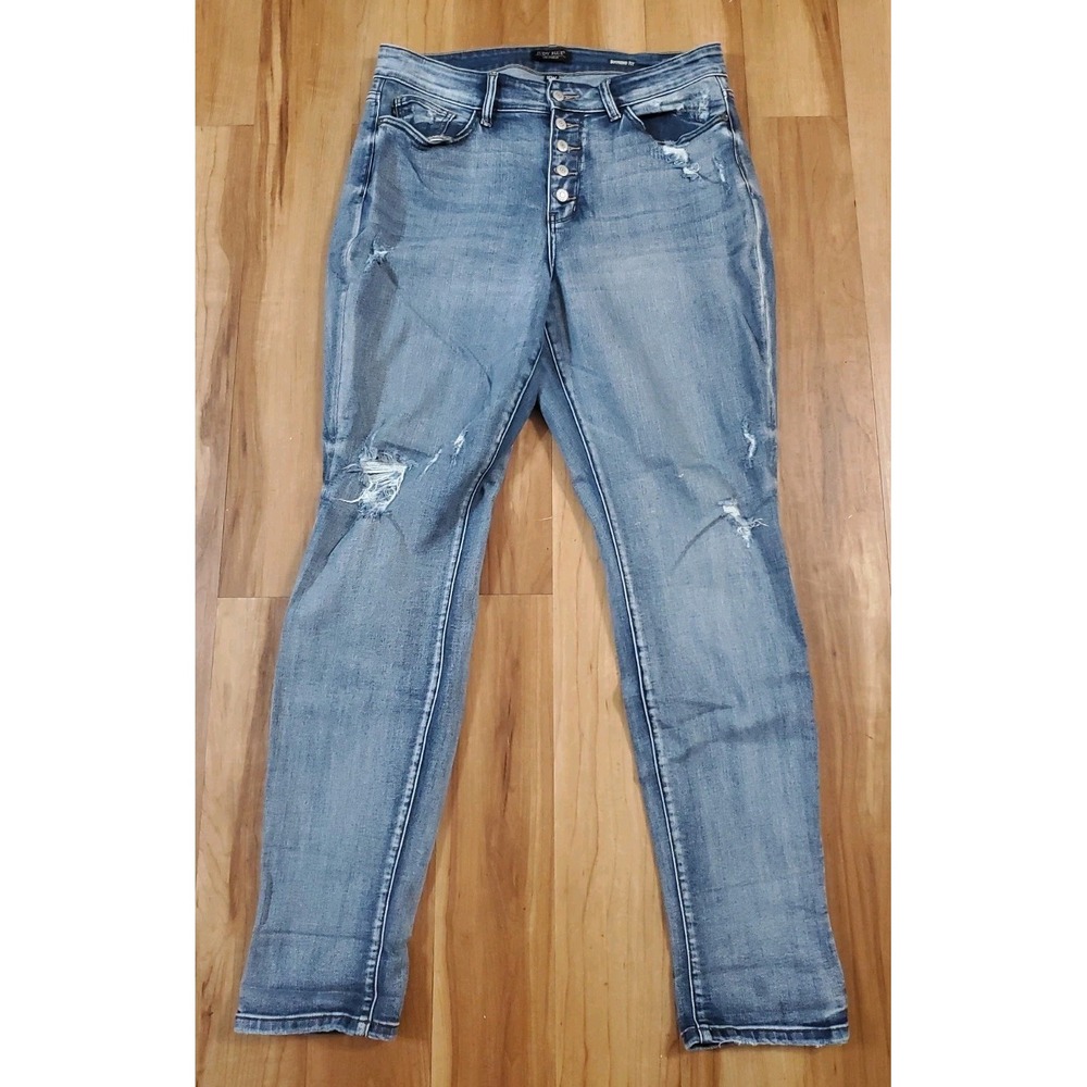 Judy Blue Jeans Womens 16W Blue High Waist Boyfriend Fit Distressed Button Fly